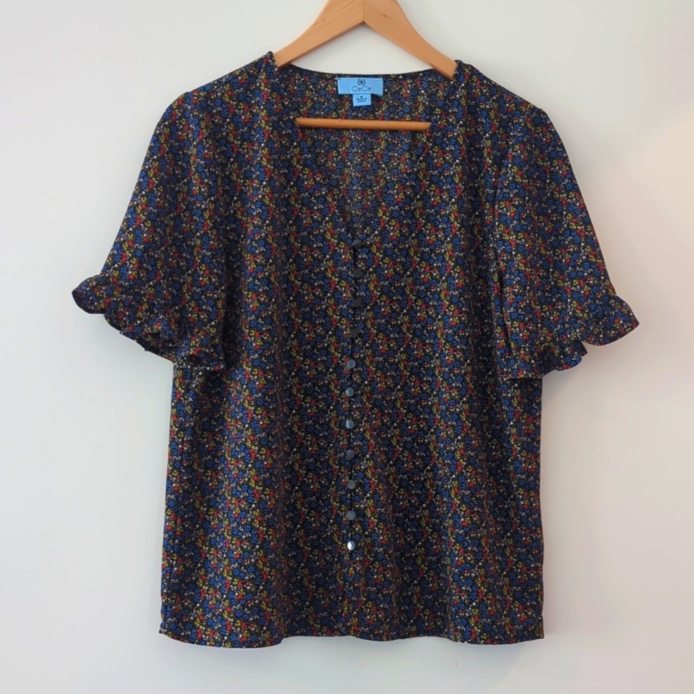 Floral button down top with ruffled sleeves